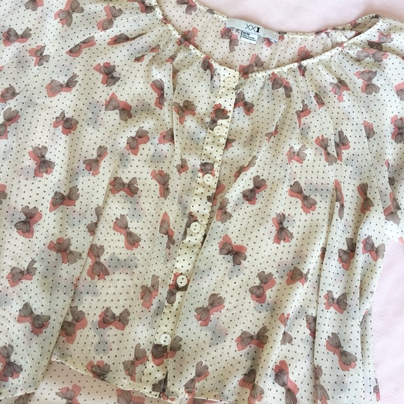 SHEER POLKADOT & BOWTIE BLOUSE • SIZE M • XXI (F21) - Picture 3 of 4